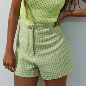 Zara Tweed Houndstooth High Waist Dress Shorts
